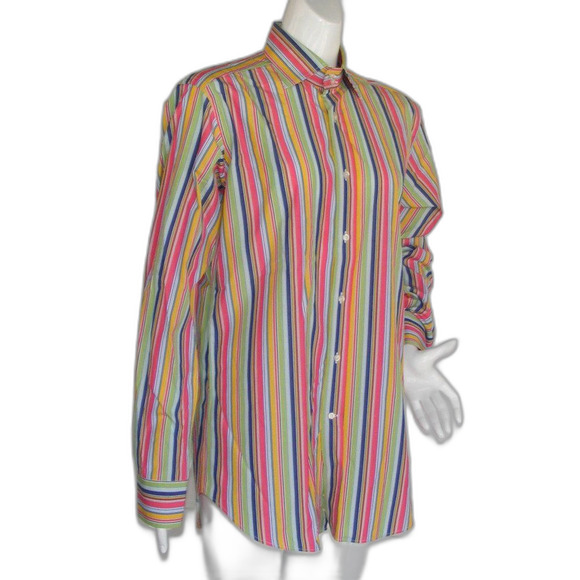 ETRO Shirt, 40/M, Bold Multicolor Stripes, Spread collar, LS, Tall, Button front - Picture 3 of 11